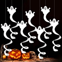 Ensemble de 4 décorations d'Halloween suspendues en forme de fantômes, avec queue en spirale, visages effrayants et mignons, ornements de fête effrayants pour fenêtre, décoration d'Halloween