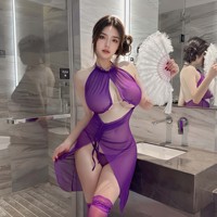 Ensemble de lingerie ODM séduisant et alléchant avec jupe en tulle transparente fendue, combinaison de danse chinoise traditionnelle avec coussinets de poitrine