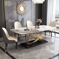 Ensemble de table et de chaises de salle à manger rectangulaire en marbre de style moderne et luxueux, 4 à 6 places, complet pour salle à manger, designs de meubles en métal