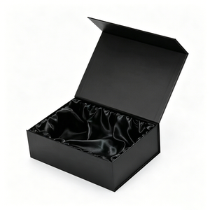 Caja de Regalo Magnética Negra al por Mayor <span class=keywords><strong>con</strong></span> MOQ Bajo y Precio Bajo, Caja Rígida de Cartón <span class=keywords><strong>con</strong></span> Forro de <span class=keywords><strong>Tela</strong></span> Satinada - Product Image 2