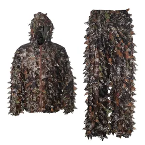Polyester durable la caza camuflaje ghillie outdoor woodland ghillie suit 3D leaf hunting birding clothes