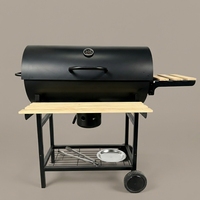 Barbecue professionnel au charbon de bois avec deux étagères de préparation en bois - Fumoir extérieur robuste