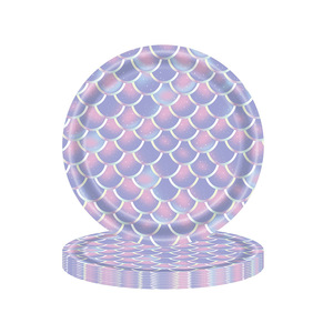Mermaid Style Disposable Party Supplies Kit Paper Cups Plates Napkins <b>Purple</b> Scale Design Birthday Party Decorations Children's - Product Image 3