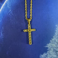Collier pendentif croix SN278 serti de zircone cubique avec chaîne corde hip-hop en acier inoxydable plaqué or, bijoux unisexe pour soirée