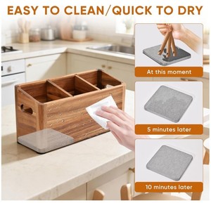 Porte-ustensiles en bois personnalisé pour comptoir de cuisine, grand organisateur d'ustensiles avec 3 compartiments, pot à outils de cuisine, style farmhouse - Product Image 4