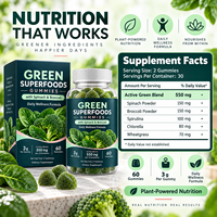 Gummies Verts Épinards Brocoli avec Mélange Superalimentaire Spiruline Chlorelle Herbe de Blé Bien-être Quotidien Marque Privée Vrac