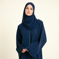 Abaya marine pour femmes, manches cloche, en mousseline de soie, vêtements modestes, vêtements islamiques