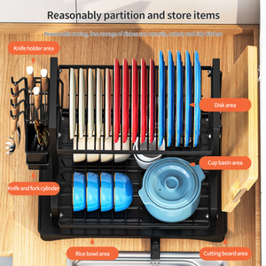 <span class=keywords><strong>Égouttoir</strong></span> à vaisselle à 2 niveaux pour comptoir de cuisine avec plateau de drainage, en acier au carbone, détachable, avec porte-ustensiles - Product Image 3