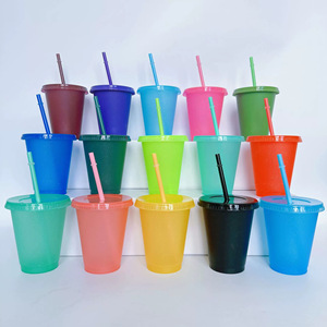 Toptan Çok Renkli 473 ml Bardaklar, Kapaklı ve Pipetli Plastik Bardaklar - Product Image 3