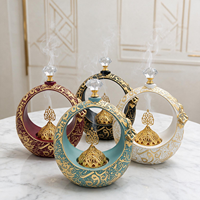 Brûleur d'encens islamique Bakhoor, design rond décoratif en résine avec intérieur métallique, décoration de table pour la maison, Ramadan, Eid