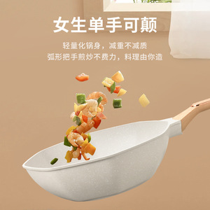 Maifan Stone Octagonal Wok Non-Stick Frying Pan For Healthy Cooking With Wooden Handle - Product Image 2