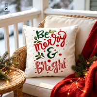 Housse de coussin de Noël personnalisée, design imprimé Be Merry Bright, 100 % polyester velours, taie d'oreiller carrée, décoration de Noël