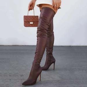 Botas Altas de Tacón Fino con Punta Puntiaguda y Cremallera Lateral para Mujer, Tallas Grandes, Ajustadas, de Fábrica China - Product Image 1