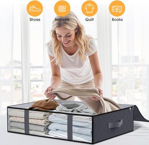 3 Pack 40L Large Clothes <b>Comforter</b> Storage Containers with Clear Window Under Bed Storage Bags for Bedding Organization - Product Image 5