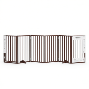 Juego de 6 puertas para perros de madera de álamo marrón, 118.1 pulgadas de longitud total, para uso en interiores por mascotas - Product Image 1