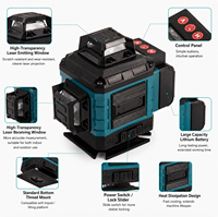 Niveau laser industriel 4D vert 16 lignes, auto-nivelant, rotatif à 360°, rechargeable, pour la construction, le bâtiment, l'intérieur, OEM