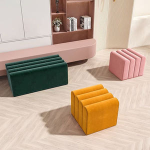 Taburete otomano redondo de lujo moderno de madera maciza con tela suave colorido para sala de estar entrada dormitorio escuela - Product Image 4