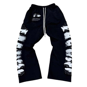 Benutzer definierte gestapelte Siebdruck Französisch Terry Wide Straight Leg Flared Jogging hose Hersteller Strass Sweat Baggy Pants Men - Product Image 4