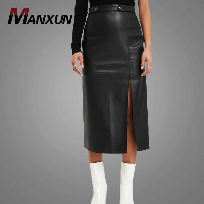 High Quality PU Leather Skirts Sexy Slim Pencil Skirt Hot Popular Solid Color Long Skirt