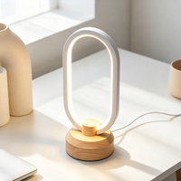 Lampe de table LED ovale 5W 5V avec base en bois de hêtre, 3000K-6000K, dimmable, USB Type-C, veilleuse de chevet, décoration d'intérieur