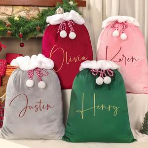 Personalised <b>Santa</b> <b>Sack</b> Custom Name, Christmas Velvet Bags With Drawstring, <b>Large</b> Size Gift Pouches - Product Image 1