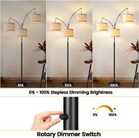 Lampadaire Arc à 3 Lumières avec Abat-jour Beige, Base Lourde, Design Mid-Century, 1000LM, 3 Ampoules LED Incluses - Idéal pour Jardin