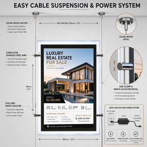 Équipement publicitaire HD Real Estate : Panneau suspendu, Boîte à lumière publicitaire, Panneau en acrylique cristallin, Boîte à lumière en acrylique - Product Image 5