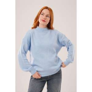 เสื้อสเวตเตอร์ถักสีน้ำเงินสไตล์มินิมอลสำหรับผู้หญิง แขนยาว ป้องกันขนร่วง คอริบ 16 กรัม แบบพื้นฐาน - Product Image 6