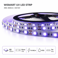 Bande lumineuse LED UV WISMART DC12V SMD5050, 60 LED/m, PCB 10 mm, 14,4 W, 395-400 nm, IP20, 1 m, pour l'éclairage d'inspection fluorescente