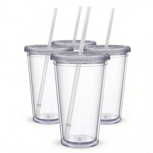 Vaso Térmico Transparente de Plástico sin BPA de 20oz/16oz con Tapa y Pajita - Product Image 1