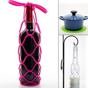 Sac de transport en silicone pour bouteille de vin et bouteille d'eau, avec dessous de verre et panier en filet pour voyages et pique-niques - Product Image 6