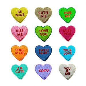 Stock 5cm Iron on Colorful Glitter Edge Embroidered Heart With Words Valentine Patch for <b>Hat</b> <b>Bag</b> Decoration - Product Image 1