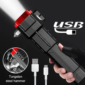 Cob yan ışıklı güç bankası emniyet çekiç bıçak mıknatıs usb şarj edilebilir pil yakınlaştırma taktik led çalışma torch fenerler fenerler