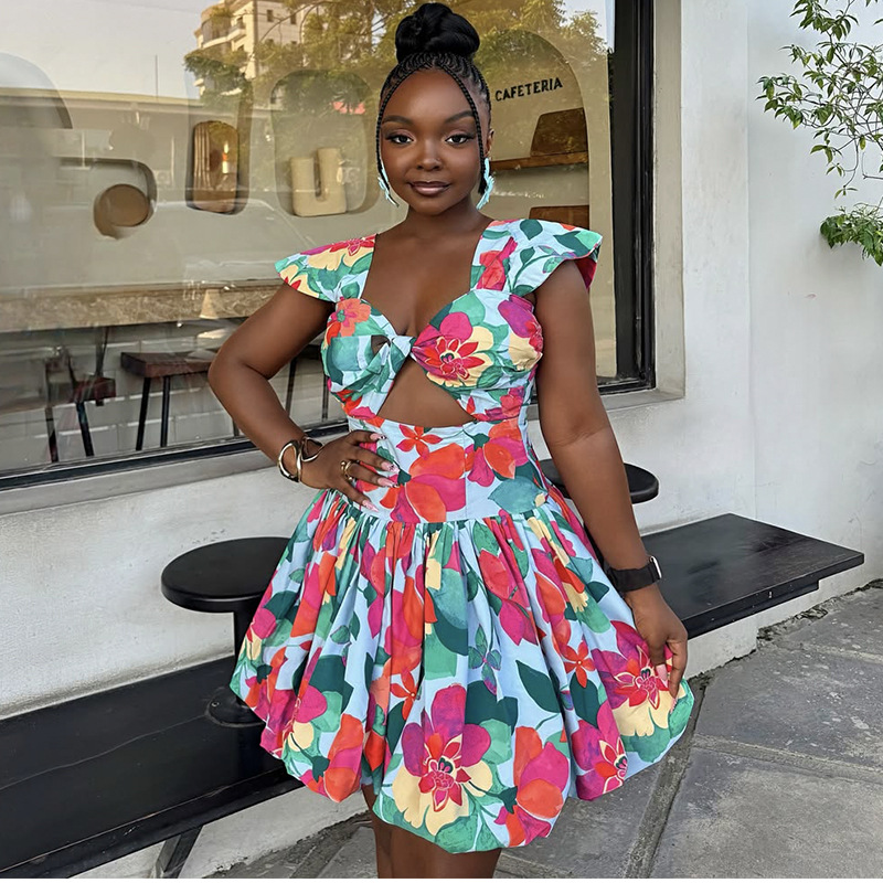 casual summer dresses 2025 Freshpretty Women Spring Crew Neck Ruffle Short Sleeve Floral Print Smocked Boho Flowy Maxi Dress, Women's, Size: Large Whether youre attending a garden party Edvintorg Maxi Dresses for Women