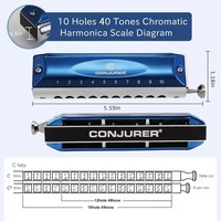 Harmonica chromatique CONJURER à 10 trous et 40 tons, clé de Do, pour enfants, adultes et débutants WH1040