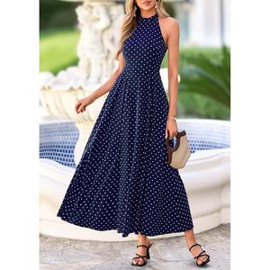 Robe longue d'été FOXA pour femme, à pois, sans manches, coupe trapèze, pour les vacances, en tissu respirant, décontractée - Product Image 5