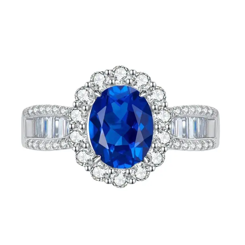 Groothandel 925 Sterling Zilveren Saffier Blauwe Diamanten Ringen Mode Vrouwen Sieraden Ovale Blauwe Saffier Ring