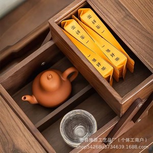 Caja de comida portátil multicapa de madera maciza de nogal negro para exteriores, nueva caja de té estilo chino, juego de té, pastelería y - Product Image 5