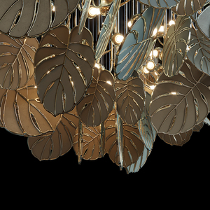 Lustre LED sur mesure haut <span class=keywords><strong>de</strong></span> gamme en métal doré en forme <span class=keywords><strong>de</strong></span> feuilles <span class=keywords><strong>de</strong></span> <span class=keywords><strong>palmier</strong></span> pour hall d'hôtel et villa - Collection Project Light Factory - Product Image 3