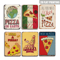 Letrero Metálico Vintage de Pizza en la Tierra, Decoración de Pared con Temática de Pizza para Cocina y Pizzería