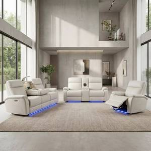 Juego de Sofás Reclinables Eléctricos de Lujo Frank Furniture 3+2+1, Luces LED Azules y Mesa Elevadora con Portavasos - Product Image 1
