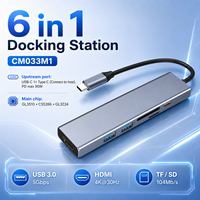 Station d'accueil USB-C 6-en-1 avec 4K+30Hz pour PD 100W, 2x USB 3.0, lecteur de cartes SD/TF 3.0, boîtier en aluminium, en stock