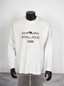 T-shirt a maniche lunghe in lino-cotone sottile con stampa classica a lettere stile <span class=keywords><strong>AC</strong></span>, lavaggio effetto sporco, per uomo e donna - Product Image 4