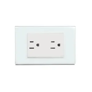 Estándar americano SC70W Tipo de lujo Placa de vidrio de 2mm Doble enchufe de pared eléctrico de 3 polos de EE. UU.