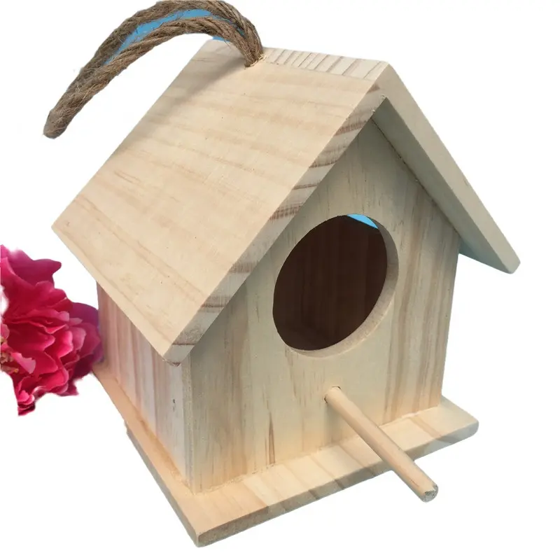저렴한 사용자 정의 친환경 정원 나무 조각 조류 집 둥지 상자 야외 매달려 작은 나무 조류 집 애완 동물 앵무새 비둘기