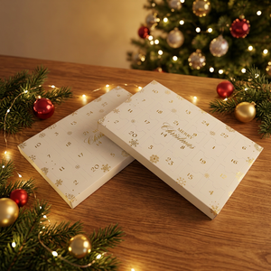 Caja de Calendario de Adviento Navideño Personalizada, 24 Puertas Desprendibles, Caja de Regalo con Papel Dorado para Cuenta Regresiva de Dulces - Product Image 1