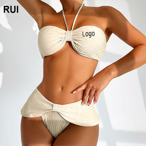 RUIQUWIN vente en gros de maillots de bain sexy de haute qualité maillots de bain noués de couleur unie pour femmes ensemble de bikini licou vêtements de vacances à la plage - Product Image 1