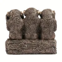 Ensemble de statues en résine Offre Spéciale classiques des trois singes sages, finition bronze antique avec socle en bois, décor de bureau à domicile philosophie pour bureau