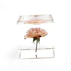 天然水晶玫瑰标本树脂压制花卉和植物树脂艺术装饰雕像