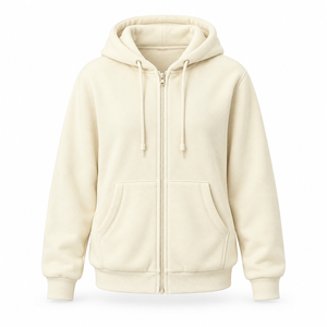 Custom <b>Cream</b> Zip Up Hoodie For <b>Women</b> Plain Dyed Cotton Blend Knitted Full Sleeve Autumn <b>Fleece</b> Sweatshirt - Product Image 2